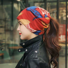 Load image into Gallery viewer, Multifunctional Women&#39;s Thin Hat Scarf Graffiti Star Hip Hop Cap Spring Autumn Headwear Scarf Caps Touca