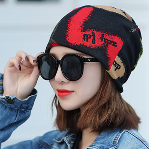 Multifunctional Women's Thin Hat Scarf Graffiti Star Hip Hop Cap Spring Autumn Headwear Scarf Caps Touca