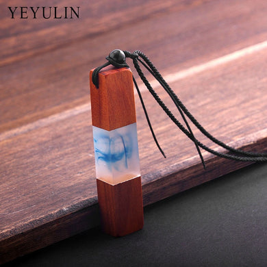 Hot Sell wood resin Square Shaped hand pendant necklace Rope Chain For Men Women jewelry Gift