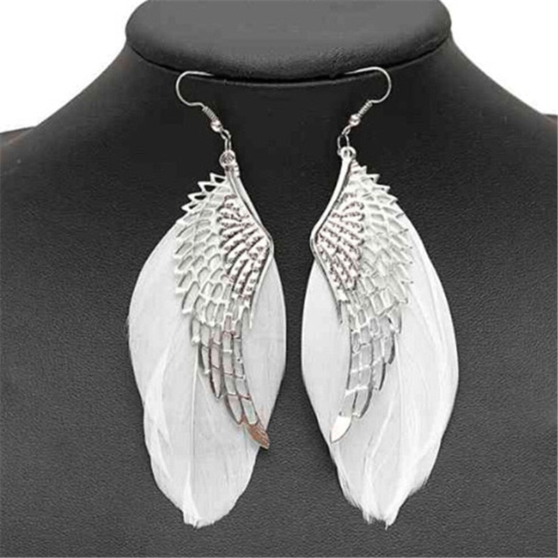 Hot Selling Alloy Angel Wing Feather Dangle Earring Fashion Jewelry Chandelier Drop Long Earrings For Women Gilrs
