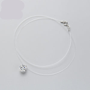 Hot Selling Fashion Invisible Fishing Line Silver Necklace Shiny Zircon Pendant Trendy Pearl Transparent Women Choker Necklace