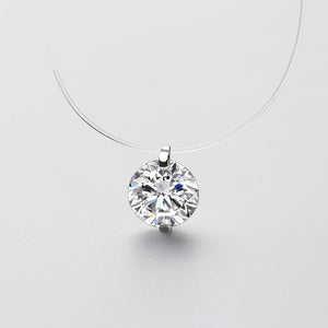 Hot Selling Fashion Invisible Fishing Line Silver Necklace Shiny Zircon Pendant Trendy Pearl Transparent Women Choker Necklace