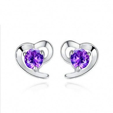 Orecchini a forma di cuore di amore carino di nuova moda di vendita calda per le donne Orecchini di cristallo viola Orecchini di gioielli per l'orecchio di nozze Commercio all'ingrosso 
