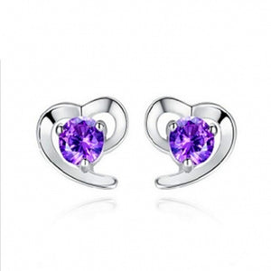 Orecchini a forma di cuore di amore carino di nuova moda di vendita calda per le donne Orecchini di cristallo viola Orecchini di gioielli per l'orecchio di nozze Commercio all'ingrosso 