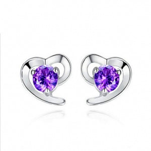 Hot Selling New Fashion Cute Love Heart Earrings For Women Purple Crystal Stud Earrings Wedding Ear Jewelry Gift Wholesale