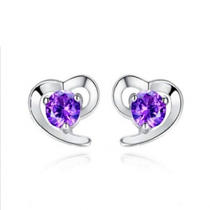 Orecchini a forma di cuore di amore carino di nuova moda di vendita calda per le donne Orecchini di cristallo viola Orecchini di gioielli per l'orecchio di nozze Commercio all'ingrosso 