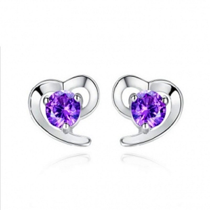 Hot Selling New Fashion Cute Love Heart Earrings For Women Purple Crystal Stud Earrings Wedding Ear Jewelry Gift Wholesale
