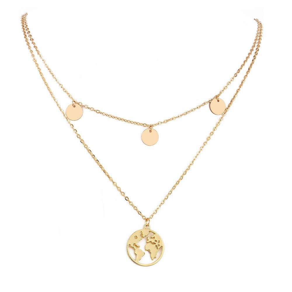 Vendita calda rotonda vuota multi doppi strati mappa del mondo collana moda viaggio all'aperto amante terra D regalo gioielli personalizzati 