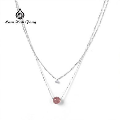 Collana di quarzo fragola di cristallo naturale dell'argento sterlina S925 di vendita calda Collane a doppia catena della clavicola per i gioielli delle donne 