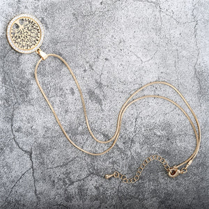 Tree of Life Crystal Round Small Pendant Necklace Gold Silver Color Bijoux Collier Elegant Women Jewelry Gifts