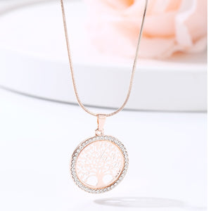Tree of Life Crystal Round Small Pendant Necklace Gold Silver Color Bijoux Collier Elegant Women Jewelry Gifts