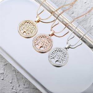 Tree of Life Crystal Round Small Pendant Necklace Gold Silver Color Bijoux Collier Elegant Women Jewelry Gifts