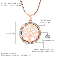 Carica l&#39;immagine nel visualizzatore di Gallery, Tree of Life Crystal Round Small Pendant Necklace Gold Silver Color Bijoux Collier Elegant Women Jewelry Gifts