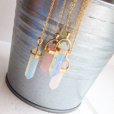 Hexagonal Column Quartz Necklaces Pendants Fashion Natural Stone Bullet Pink Crystal Pendant Necklace For Women Jewelry