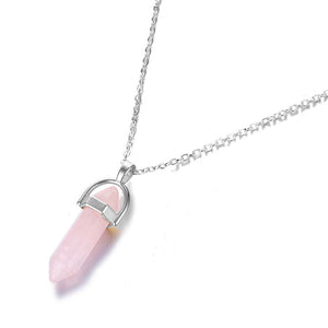 Hexagonal Column Quartz Necklaces Pendants Fashion Natural Stone Bullet Pink Crystal Pendant Necklace For Women Jewelry