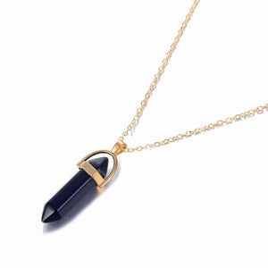 Hexagonal Column Quartz Necklaces Pendants Fashion Natural Stone Bullet Pink Crystal Pendant Necklace For Women Jewelry