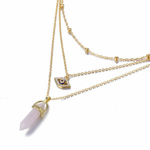 Hexagonal Column Quartz Necklaces Pendants Fashion Natural Stone Bullet Pink Crystal Pendant Necklace For Women Jewelry