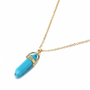 Hexagonal Column Quartz Necklaces Pendants Fashion Natural Stone Bullet Pink Crystal Pendant Necklace For Women Jewelry