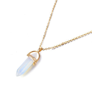 Hexagonal Column Quartz Necklaces Pendants Fashion Natural Stone Bullet Pink Crystal Pendant Necklace For Women Jewelry