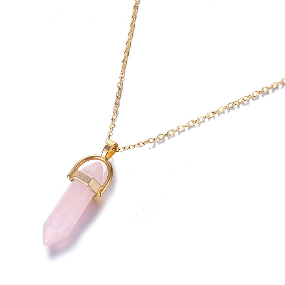 Hexagonal Column Quartz Necklaces Pendants Fashion Natural Stone Bullet Pink Crystal Pendant Necklace For Women Jewelry