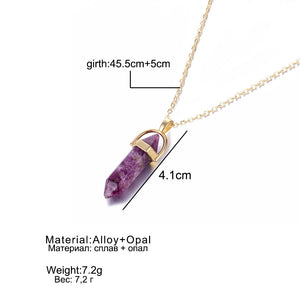 Hexagonal Column Quartz Necklaces Pendants Fashion Natural Stone Bullet Pink Crystal Pendant Necklace For Women Jewelry