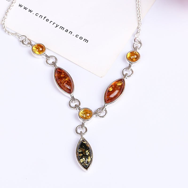 Hot sell 925 sterling silver pendants empty care drops with the shape of the leaves necklace sweater chain care amber beads
