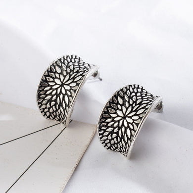 Hot sell Antique silver Women's Stud Earring Charm Vintage Moon Flower Pattern Earrings for women Ethnic Earrings jewelry