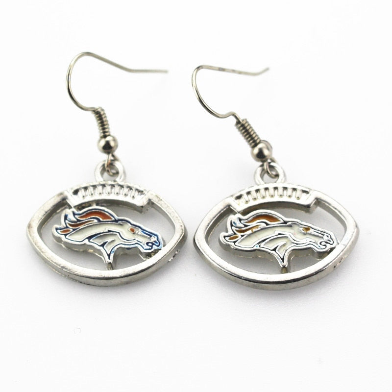 Hot selling 6 pair/lot USA Denver Broncos Football Earring Team Sports Long ear hook Drop Earrings for Women Jewelry