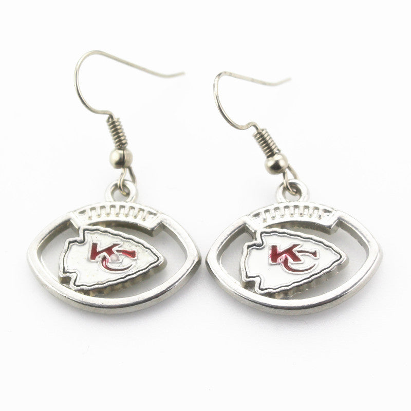 Hot selling 6 pair/lot USA Kansas City Chiefs Football Earring Team Sports Long ear hook Drop Earrings for Women Fans
