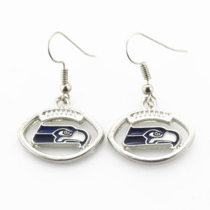 Hot selling 6 pair/lot USA Seattle Seahawks Football Earring Team Sports Long ear hook Drop Earrings for Women Fans