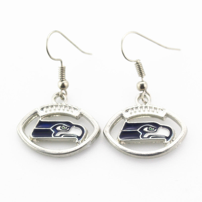 Hot selling 6 pair/lot USA Seattle Seahawks Football Earring Team Sports Long ear hook Drop Earrings for Women Fans
