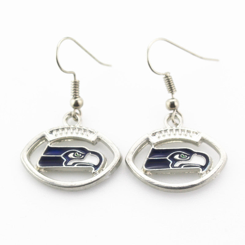 Hot selling 6 pair/lot USA Seattle Seahawks Football Earring Team Sports Long ear hook Drop Earrings for Women Fans