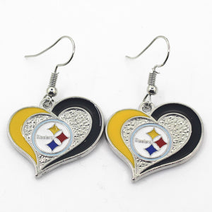 Hot selling 6 pair/lot USA Team Heart Pittsburgh Steelers Football Earring Team Sports Long ear hook Drop Earrings for Women