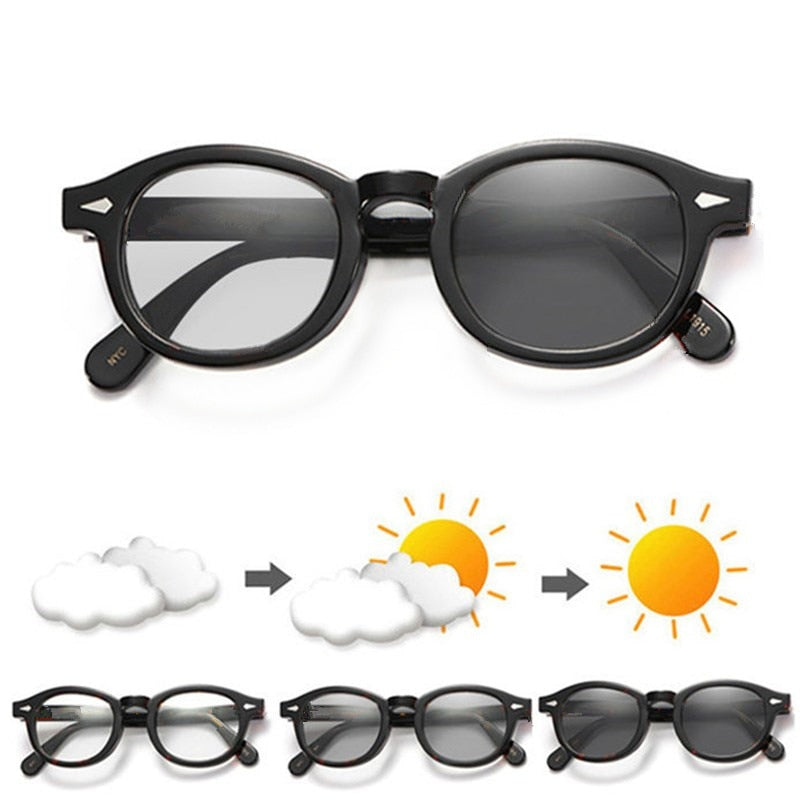 HotJohnny Depp Photochromy Gray Sunglasses L M S Sizes Driving Glasses for Prescription 0--- -6.00/0 --- -2.00