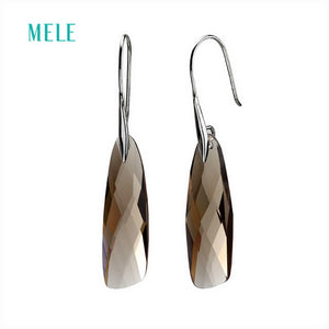 Hotsale ! Natural smoky quarts silver earring, 9mm*32mm shape, checkerboard cutting, all clean stone quality
