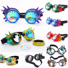 Load image into Gallery viewer, selling Kaleidoscope Rainbow Glasses Crystal Lenses Men Women Rivet Steampunk Goggles Cosplay Vintage Gothic Eyewear