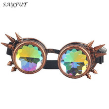 Load image into Gallery viewer, selling Kaleidoscope Rainbow Glasses Crystal Lenses Men Women Rivet Steampunk Goggles Cosplay Vintage Gothic Eyewear