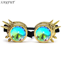 Load image into Gallery viewer, selling Kaleidoscope Rainbow Glasses Crystal Lenses Men Women Rivet Steampunk Goggles Cosplay Vintage Gothic Eyewear
