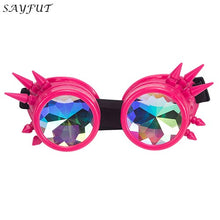 Load image into Gallery viewer, selling Kaleidoscope Rainbow Glasses Crystal Lenses Men Women Rivet Steampunk Goggles Cosplay Vintage Gothic Eyewear