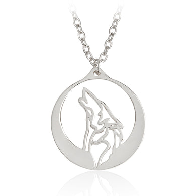 Howling Wolf With Silver Moon Pendant Necklace Gold Ethnic Animal Necklaces Men Boy Friend Simple Fashion Jewelry