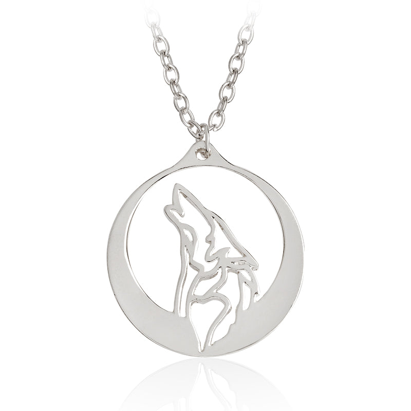 Howling Wolf With Silver Moon Pendant Necklace Gold Ethnic Animal Necklaces Men Boy Friend Simple Fashion Jewelry