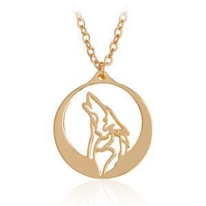 Howling Wolf With Silver Moon Pendant Necklace Gold Ethnic Animal Necklaces Men Boy Friend Simple Fashion Jewelry