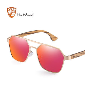 Occhiali da sole Hu Wood da uomo con lenti rosse polarizzate, marchio fatto a mano, Cool UV400, guida con custodia Oculos GR8039 