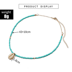 Bohemian Green Rhinestone Shell Choker Pendant Necklace for Women Charming Bead Jewelry Beach Outfits Collares 6947