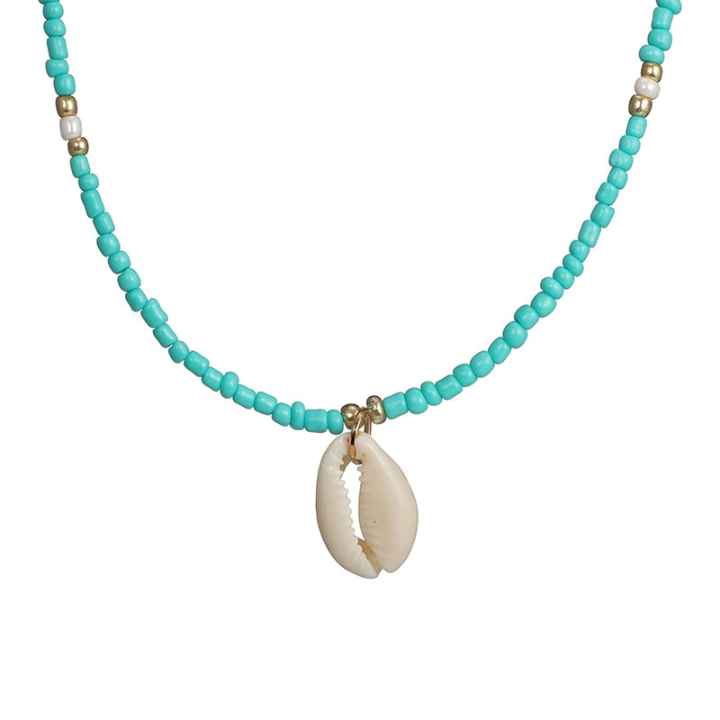 Bohemian Green Rhinestone Shell Choker Pendant Necklace for Women Charming Bead Jewelry Beach Outfits Collares 6947
