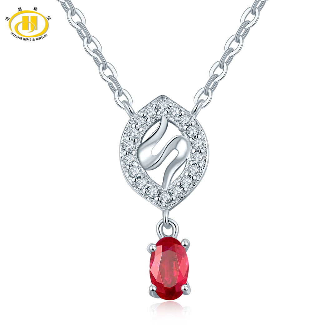 Hutang 1/3ct Natural Ruby (untreated) Pendant Necklace Solid 925 Sterling Silver Precious Gemstone Fine Jewelry Best Gift