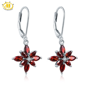 Hutang 2.5ct Natural Garnet Flower Dangle Earrings Solid 925 Sterling Silver Gemstone Fine Jewelry for Women Birthd Gift 2017