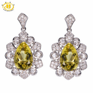 Hutang 6.02 ct Natural Gemstone Lemon Quartz Solid 925 Sterling Silver Romantic Earrings Fine Jewelry For Women