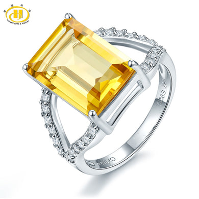 Hutang 6.16ct Natural Golden Citrine Cocktail Ring Solid 925 Sterling Silver Gemstone Fine Jewelry Women Accessories 2017 New