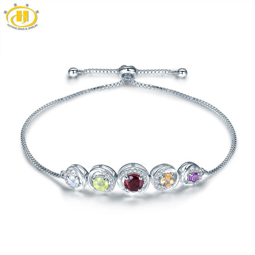 Hutang Adjust Bracelet Multi Gemstone Garnet Citrine Peridot Topaz Amethyst Solid 925 Sterling Silver Fine Fashion Jewelry Gift